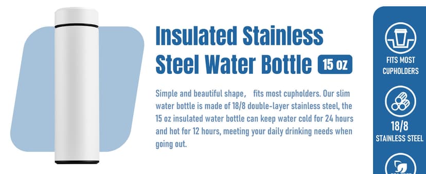 PARACITY Insulated Water Bottle, 17 oz Stainless Steel Water Bottles, Double Wall Vacuum Hot Drinks Thermo, Metal Water Bottle Keeps Hot for 12 Hrs, Cold for 24 Hrs, for Coffee, Tea