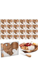 Patelai 12 Set Bridal Shower Favor Heart Cheese Board Cheese Knives Wood Mini Charcuterie Board Thank You Gift Box for Guest Bridal Baby Shower Prize Wedding Birthday Valentines (Acacia Color)