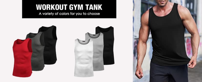 COOFANDY Men's 3 Pack Quick Dry Workout Tank Top Gym Muscle Tee Fitness Bodybuilding Sleeveless T Shirt