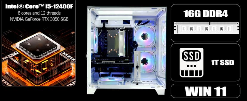 LXZ Gaming PC Desktop, I5-12400F, 2.5GHz, GeForce RTX 3050 6GB, 16GB DDR4 RAM, 1TB NVME SSD, for Gaming and Work, Black