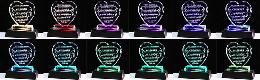 YWHL Romantic Girlfriend Gifts from Boyfriend, To My Girlfriend Crystal Heart Shaped Keepsake with Colorful Light Base, Girlfriend Birthday Gift, Gifts for Girlfriend on Anniversary Valentine