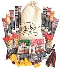 Jerky.com Gift Bag for Men | 26 Piece Meat Sticks Gift Basket with Beef Sticks, Pork, Turkey, Ham & Cheese Sticks | High Protein Snack Variety Pack | Gluten-Free Jerky Gifts for Men | Birthday Gift Basket for Him