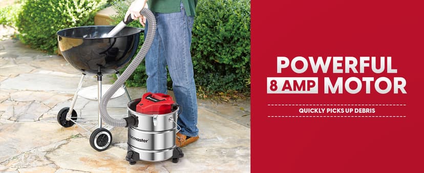 Vacmaster Vac EAV508S 1102 5-Gallon 3.5 Peak HP Premium Stainless Steel Ash Vacuum, Red Edition