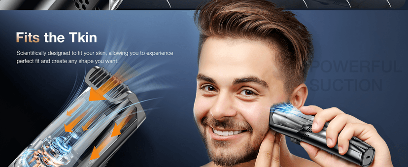 Vacuum Beard Trimmer for Men, New Version Adjustable Precision Trimming Length with 2 Comb, Electric Cordless Vacuum Trimmer for Beard, Waterproof and Rinses Easy, Blades for Skin fit