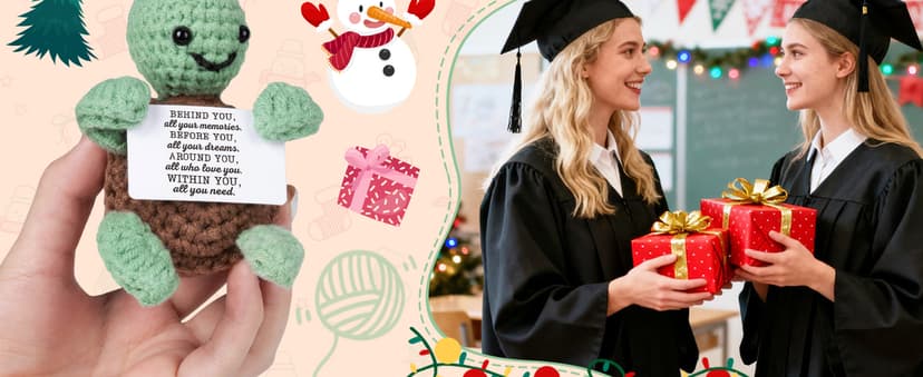 Mini Funny Turtle Graduation Gifts for Her Him College High Middle Elementary School Preschool Kindergarten Christmas Graduation Gifts, 2025 Graduates Handmade Emotional Positive Crochet Turtle