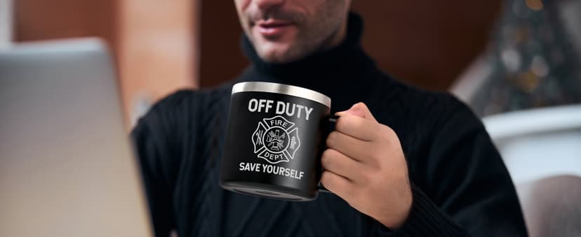 Lifecapido Firefighter Gifts for Men, Off Duty Save Yourself 14 oz Insulated Coffee Mug, Fireman Gifts for Men, Birthday Christmas Gift for Firefighters, Firemen, Boyfriend, Dad, Uncle, Black