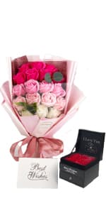 EIGHTOWN Roses Bouquet Artificial Flower - Preserved Red Rose Flowers with Love Necklace for Her - Unique Gifts Valentine's Day, Mother's Day, Thanksgiving, Birthday, Anniversary