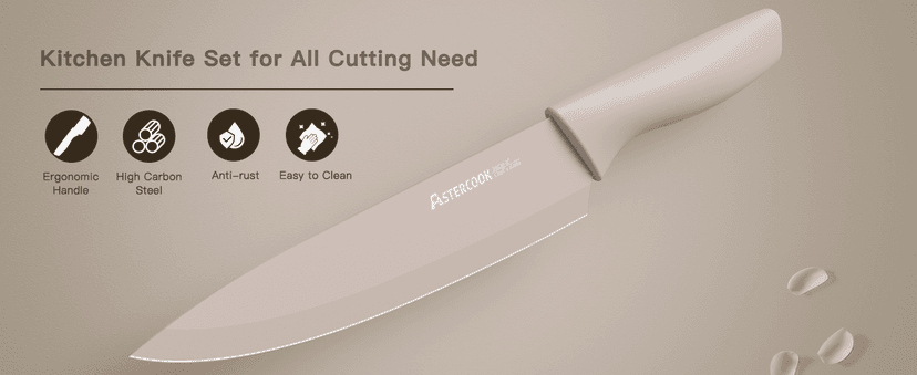 Astercook Knife Set, 13 Pieces Kitchen Knives Set with Healthy Anti-Rust Coating, Dishwasher Safe, Stainless Steel Chef Knife Sets with 6 Blade Guards, Perfect Holiday Gifts for Kitchen