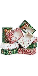 JOYIN 24PCS Christmas Cookie Boxes for Gift Giving, 8.75" x 5.75" x 2.75" Xmas Holiday Bakery Treat Boxes with Window, Kraft Cookie Tin Containers Box for Baked Goods, Cupcake, Pastry, Candy, Doughnut