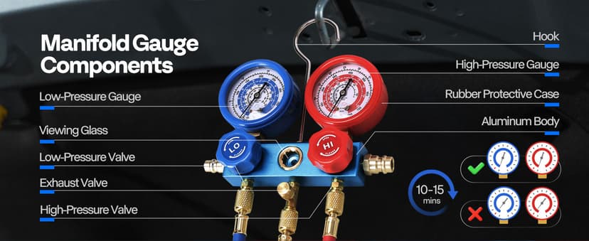 VIVOHOME 110V 1/3 HP 4CFM Single Stage Rotary Vane Air Vacuum Pump and R134a AC Manifold Gauge Set Kit with Leak Detector Carry Bag for HVAC Air Conditioning Refrigeration Recharging ETL Listed