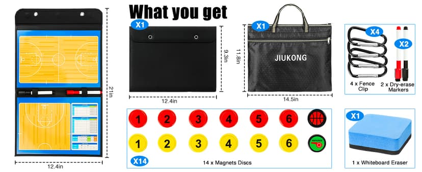 Magnetic Basketball Coaching Board – Portable Dry Erase Whiteboard with Fence Clip, Magnets & Carry Bag, Foldable Basketball Clipboard for Coaches, Ideal Coach Gift