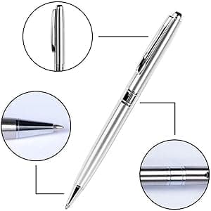 Cambond Ballpoint Pens Bulk Pens - Sliver Metal Pen Nice Luxury Pens for Men Business Office Police Comfortable Writing Twist Retractable 1.0 mm Medium Point Nice Pen, 5 Pack (Silver)