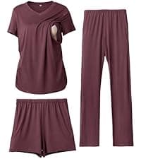 Rnxrbb 3 Piece Postpartum Nursing Pajamas Set Casual Soft Maternity Breastfeeding Pjs Sleepwear Loungewear Clothes Layer