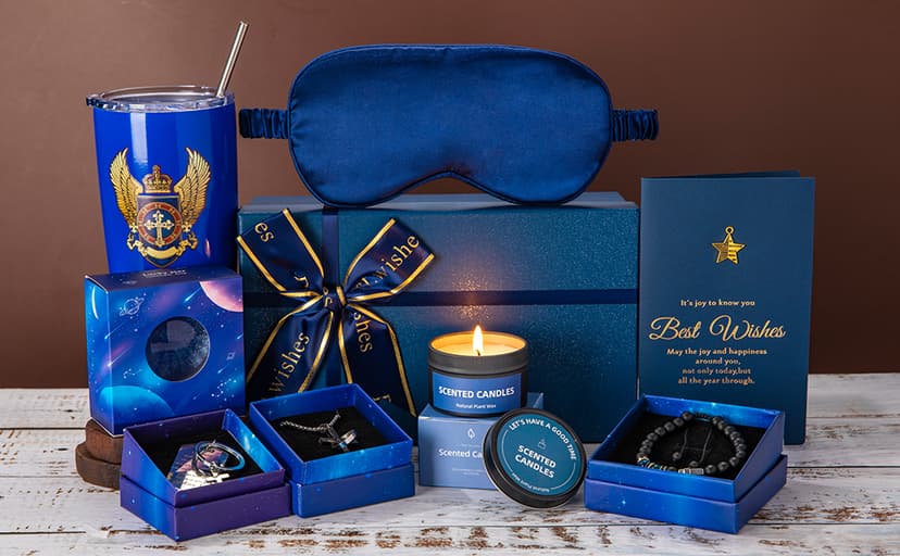 Birthday Gifts for Men,Blue Man Premium Gifts Basket Ideas Set for Him,Men's Birthday Gift Box Presents for Dad,Husband,Brother,Son, Boyfriend,Male Friend,Coworker Christmas Gift Retirement Gifts Box