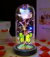 Christmas Rose Gifts for Women, Womens Gifts for Christmas Mom Sister Grandma Wife Her,Galaxy Crystal Light Up Rose Flower in A Glass Dome,Birthday Gifts for Women Butterfly Valentines Presents Purple