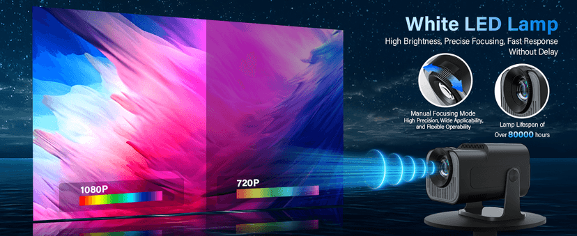 【Built-in Apps】Projector 1080P Full HD, 4K Projector with 270° Rotation,Portable Projector WiFi 6 & Bluetooth 5.2 Support,Featuring Auto Keystone Correction,HDMI/USB Connectivity Projector Black