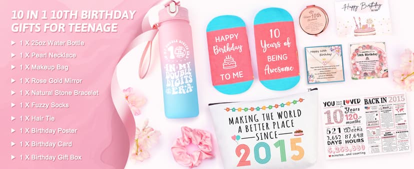 10 Year Old Girl Birthday Gift for 10 Years Old Girls Gifts Trendy Stuff 10th Birthday Gifts for Girls Ten Year Olds Girl Gift Double Digits Decorations Presents Set with Tumbler Bag Socks Bracelet