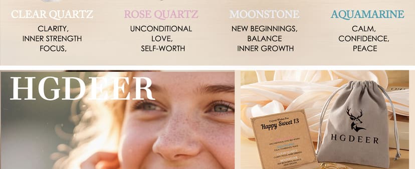 HGDEER Natural Crystal Bracelet 13th 16th Birthday Gifts for Girls - Rose Quartz Moonstone Aquamarine Healing Stones Jewelry with Meaning Card for Daughter Granddaughter