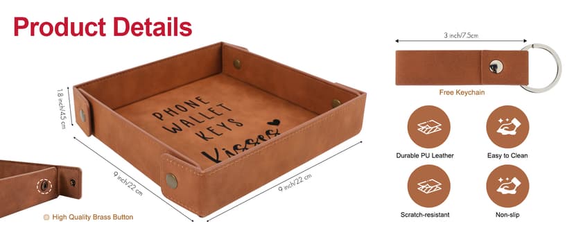 Gifts for Boyfriend, Husband, Romantic Gifts for Him, Mens Birthday Gifts Idea - Premium PU Leather Valet Tray - Best Mens Gifts for Birthday Anniversary