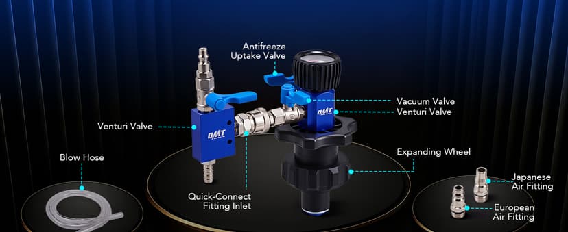 Orion Motor Tech Coolant Vacuum Refill Kit, Cooling System Vacuum Fill Tool with Leak Detector 5 Round Adapters 1 Conical Adapter, Radiator Coolant Fill Kit with Dual-Movement Gauge for Vacuum Leak