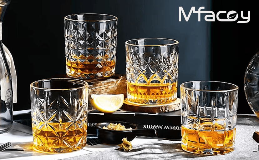 Mfacoy Old Fashioned Whiskey Glasses Set of 4 (2 Crystal Bourbon Glasses, 2 Round Big Ice Ball Molds 11 Oz Rocks Glass with Gift Box, Barware for Scotch Cocktail Rum Vodka Liquor, Gifts for Men