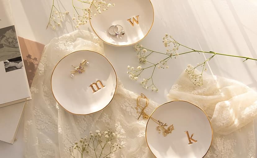 COLLECTIVE HOME - Ceramic Jewelry Tray, Decorative Trinket Dish for Rings Earrings Necklaces Bracelet Watch Keys, Birthday Mother's Day Christmas Gift for Women, 4.75", White Surface (M)