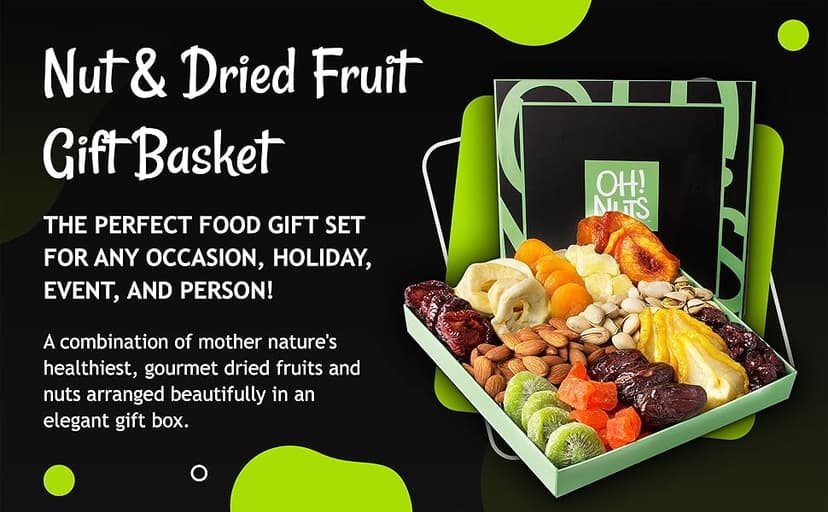 Oh! Nuts Dried Fruits and Nuts Gift Basket - Premium, Healthy Assortment of Nuts & Dried Fruits, Grown and Traditionally Crafted in the USA, Sealed Fresh in Individual Packs (Green box)