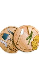 PICNIC TIME Wine Appetizer Plates, Set of 4 Wooden Cocktail Plates with Glass Holder, Mini Charcuterie Boards for Wine and Cheese Parties, Acacia Cheese Board Serving Trays (Oval - Acacia Wood)