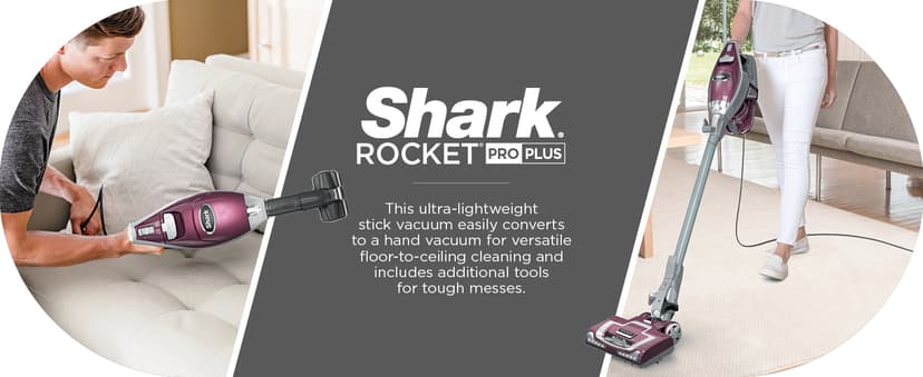 Shark HV322 Rocket Pet Plus Corded Stick Vacuum with LED Headlights, XL Dust Cup, Lightweight, Perfect for Pet Hair Pickup, Converts to a Hand Vacuum, with (2) Pet Attachments, Bordeaux/Silver