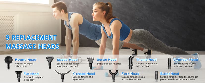 Massage Gun, Muscle Massage Gun for Athletes Handheld Electric Deep Tissue Back Massager, Percussion Massage Device for Pain Relief with 30 Speed Levels 9 Heads