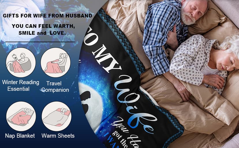 Quilazy Gifts for Wife, Wedding Anniversary Birthday Gifts for Women, Romantic I Love You Present for Her, Christmas Mothers/Valentines Day Gift for Wives from Husband, to My Wife's Blanket 60"X 50"