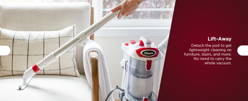 Shark NV501 Rotator Professional Lift-Away Upright Vacuum with HEPA Filter, Swivel Steering, LED Headlights, Wide Upholstery Tool, Dusting Brush & Crevice Tool, White/Red