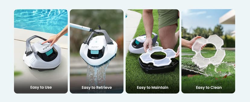 AIPER Cordless Robotic Pool Cleaner, Pool Vacuum Lasts 90 Mins, LED Indicator, Self-Parking, Ideal for Above-Ground Flat Pool up to 860 sq.ft