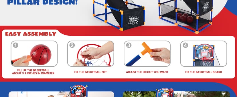 JOYIN Arcade Basketball Game Set with 4 Balls and Hoop for Kids 3 to 12 Years Old Indoor Outdoor Sport Play - Easy Set Up - Air Pump Included - Ideal for Competition