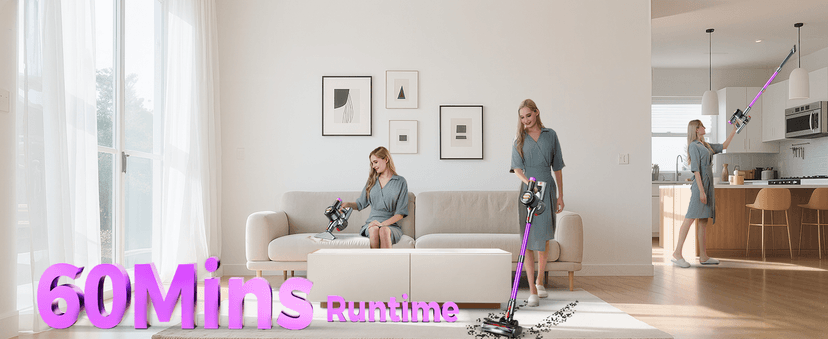 Cordless Vacuum Cleaner, 550W/45Kpa/60Mins Stick Vacuum, Anti-Tangle Vacuum Cleaners for Home with Self-Standing, LDE Display, 8-in-1 Wireless Vacuum for Carpet Pet Hair Hardfloor