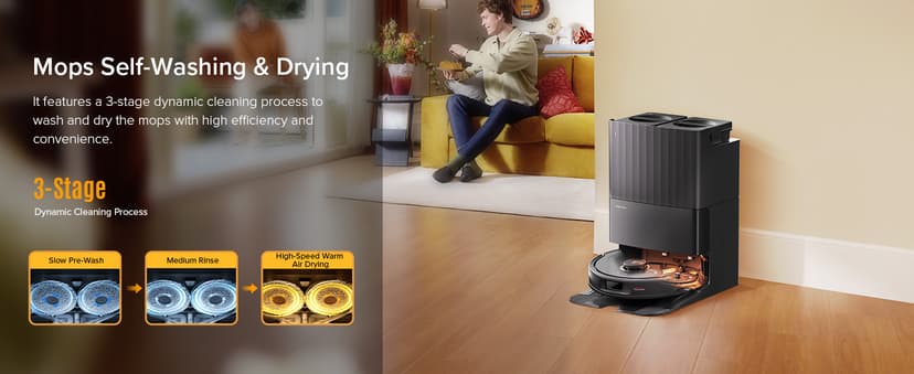 roborock Qrevo S5V Robot Vacuum and Mop, FlexiArm Edge Mopping, 12,000Pa Suction, Dual Zero-Tangle System, Smart Obstacle Avoidance, 10mm Mop Lifting, Auto Mop Washing&Drying, Self-Emptying&Refilling