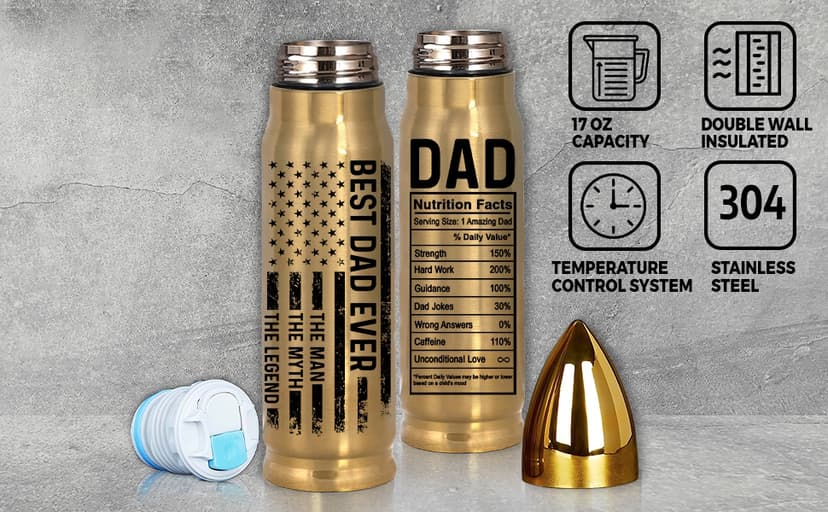 Gifts for Dad – Fathers Day, Birthday Gift, Best Dad Ever Gift for Fathers Day, 17oz American Flag Tumbler, Thoughtful Present from Daughter, Son, for Husband from Wife
