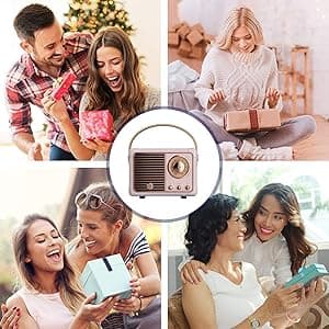 Retro Bluetooth Speaker, Portable Wireless Speaker with Crystal Clear Stereo Sound Rich Bass, Best Birthday Gifts Ideas for Women Teenage (Pink)