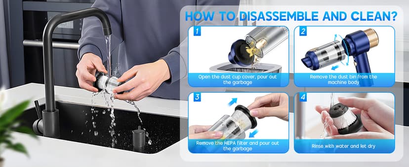 JONYJ Handheld Car Vacuum Cleaner, 16000PA Hand Held Vacuum Portable Cordless, 2 in 1 Air Duster and Vacuum Cleaner with LED Light, Multi-Nozzles, 120W High Power Mini Vacuum for Home, Pet, Office