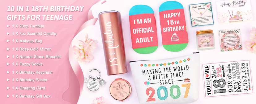 18th Birthday Gifts for Girls Trendy 18 Year Old Girl Birthday Gifts for 18 Year Old Girl Gift Ideas Unique Age 18 Gift for Female Teen Girls Her Daughter Happy 18th Decoration Presents with Tumbler