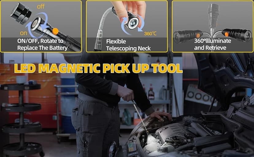 Magnetic Pickup Tool with LED Lights, Telescoping Magnet Flashlight, Cool Gadget Birthday Gifts Christmas Day Gifts for Men, Handyman, Husband, Boyfriend, Him, Father, Dad (1 Pack)