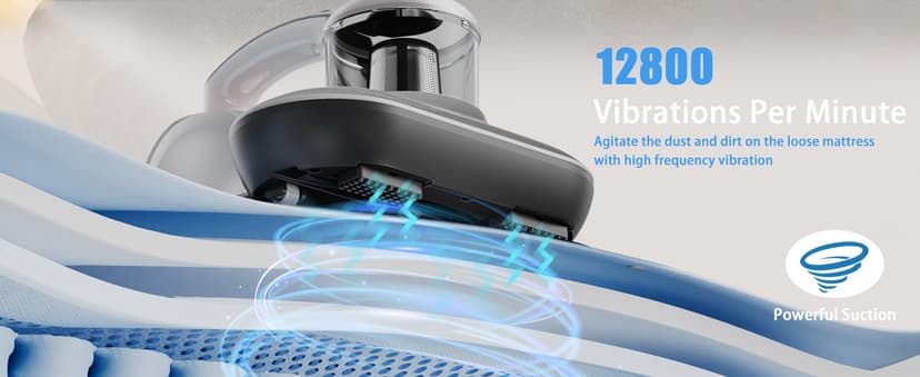 Mattress Vacuum Cleaner, Handheld UV Bed Vacuum Cleaner 16KPa & 12800 Vibrations Per/Min Upgraded Effectively Clean Up Bed, Pillows, Cloth Sofas, Carpets and Ther Fabric Surfaces