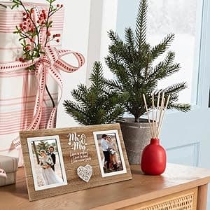 Personalized Wedding Gifts for Couples, Bridal Shower Gift for Bride, Mr & Mrs Photo Frame Holds 2pcs 4x6 Pictures, Unique Wedding Gifts for Newlyweds