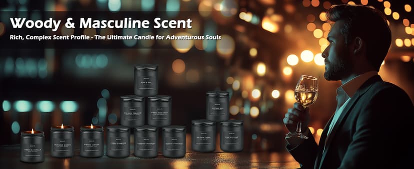 Auelife Scented Candles Set | Men Candle Set, Scented Candles for Home, Gifts for Men Aromatherapy Gift Set - 4 Pack Manly Gifts for Dad Fathers Day, Soy Candle of Leather/Smoke & Vanilla/Oak/Lavender