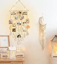 Homecor Hanging Photo Display Wall Decor, Macrame Wall Hanging Boho Room Bedroom Decor, Picture Frame Collage Board with Light 30 Clip, Christmas Teenage Teen Girl Gifts Ages 10 11 12 13 14 Years Old