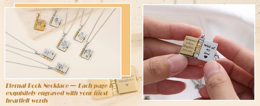 RANKEEF My Little Star Book Necklace - My Incredible Daughter Book Necklace Daughter Gifts from Dad Mom Mother Adjustable Silver 18k Gold Jewelry Openable with 6 Pages Gifts of Love