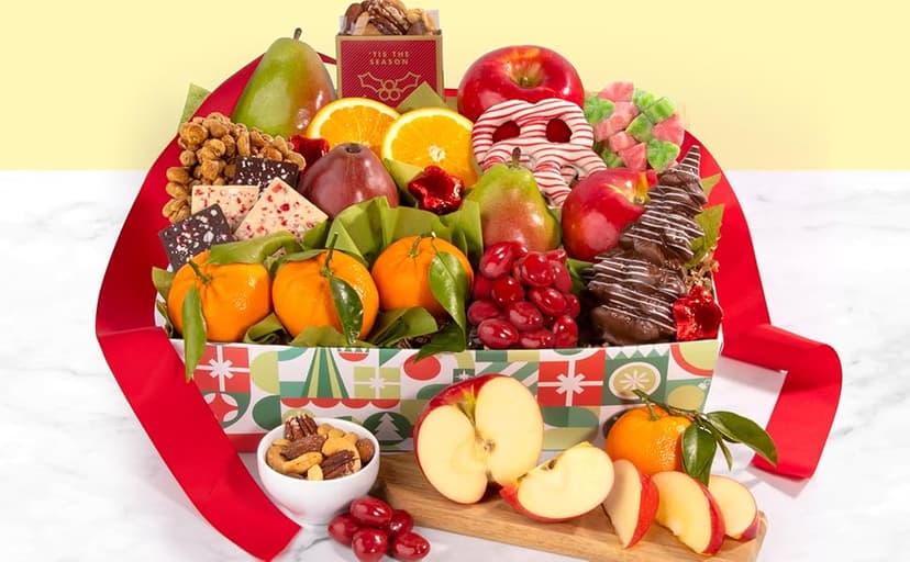 Holiday Chocolate, Nuts & Fresh Fruit Gift Basket
