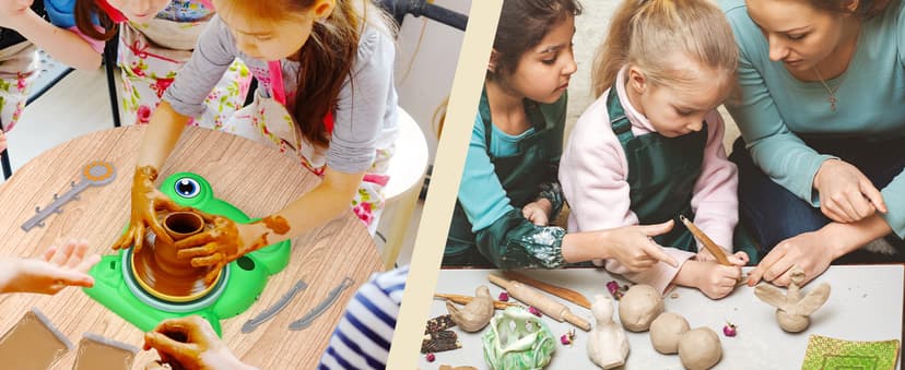 Pottery Wheel for Kids - Complete Pottery Painting Kit Arts and Crafts for Kids Ages 8-12 with 3 Pack Air Dry Clay Art Supplies Toys for Girls Boy Birthday Gift for 6 7 8 9 10 11 12+