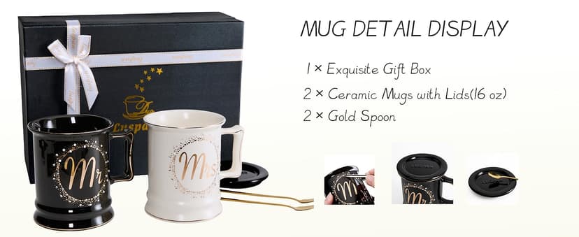 Luspan Wedding Gifts, Mr and Mrs Coffee Mug Gifts for Couples, Bride and Groom