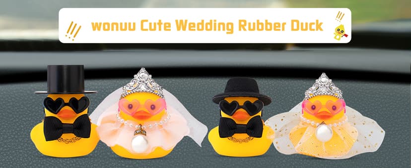 wonuu Pair Set of 2 Wedding Rubber Ducks, Bride Groom Duckies Marriage Rubber Duck Mini Couple Ducky for Ceremony Gift Souvenir Marry Blessings Elegant Heartwarming Present, White